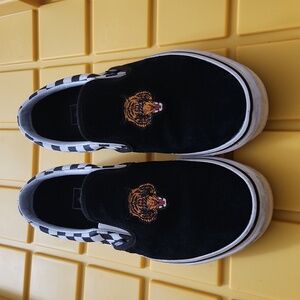 Vans Japanese Tiger Checkered Slip Ons Mens size 9.0 500714 Black White Orange